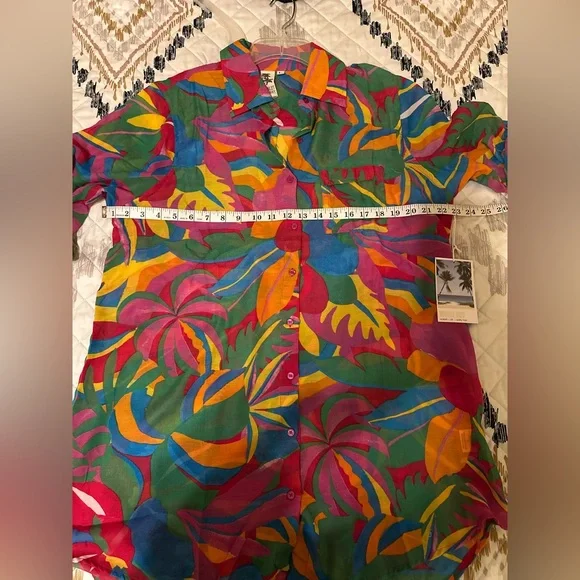 Violet Sky Vintage 80s 90s‎ super bright tropical floral blouse. Size L. NWT - Picture 9 of 12